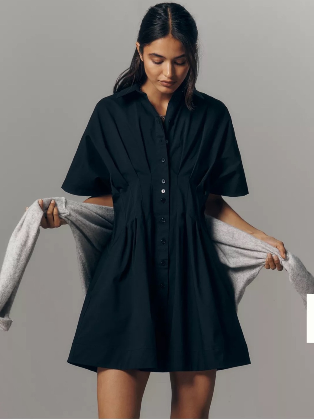 Anthropologie Tobie Black Button-Front Short Sleeve Shirt Dress